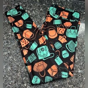 LuLaRoe Tall & Curvy TC Plus Size 1X Purse Handbook Leggings Black Mint Orange